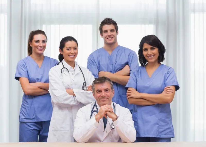 Team of surgeons and specialist physicians working together in an Istanbul hospital