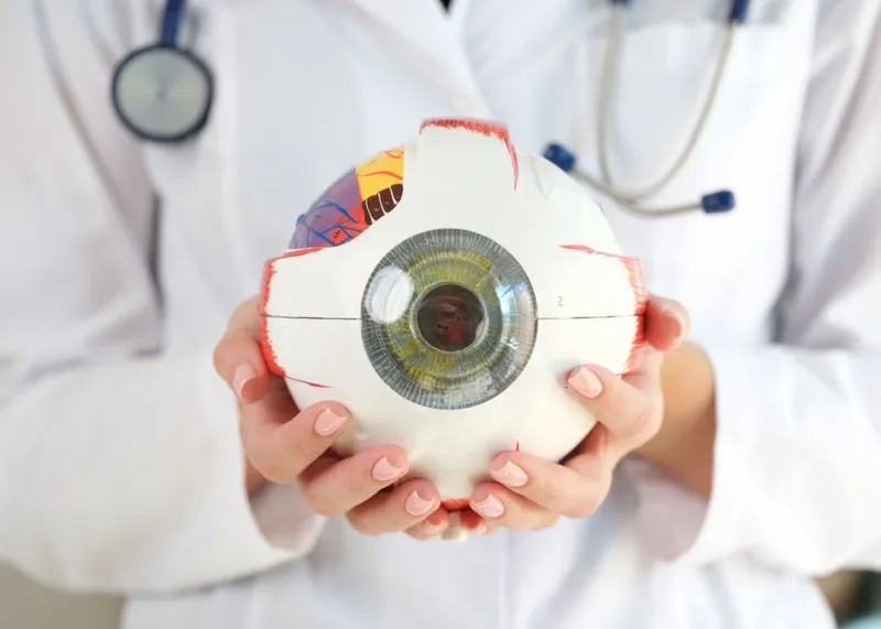 Ophthalmologist performing an eye examination at a modern clinic in Istanbul