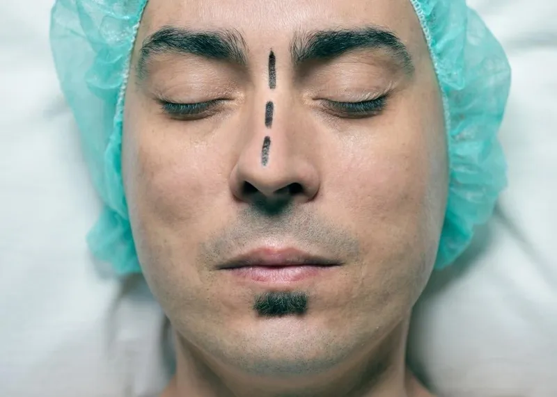 Doctor explaining the closed rhinoplasty technique to a patient before surgery.