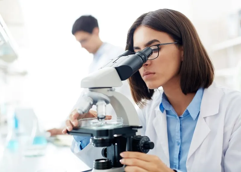 Medical technologist reviewing blood test results in a hospital laboratory in Istanbul